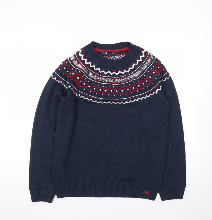 Crew Clothing Company Womens Blue Fair Isle Wool Blend Jumper Size 12