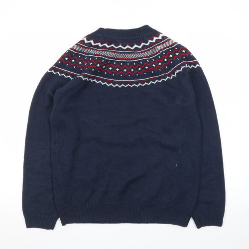 Crew Clothing Company Womens Blue Fair Isle Wool Blend Jumper Size 12