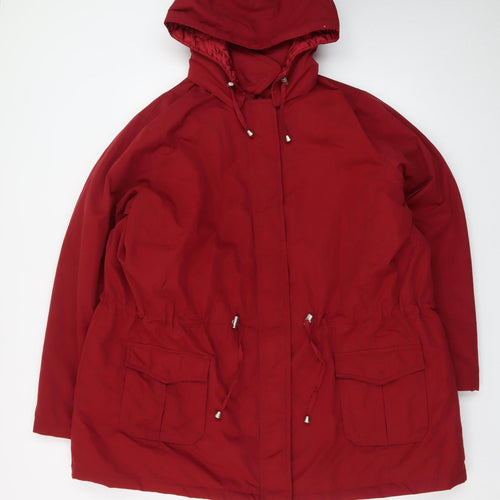 BHS Womens Red Hooded Parka Coat Size 22 Long Sleeve Drawstring