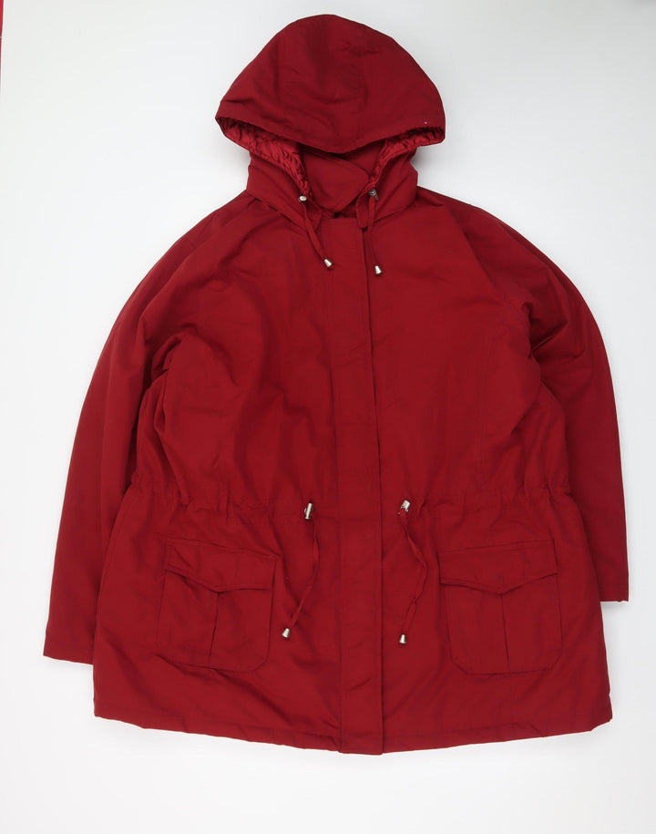 BHS Womens Red Hooded Parka Coat Size 22 Long Sleeve Drawstring