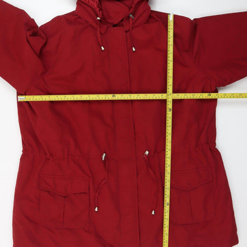 BHS Womens Red Hooded Parka Coat Size 22 Long Sleeve Drawstring