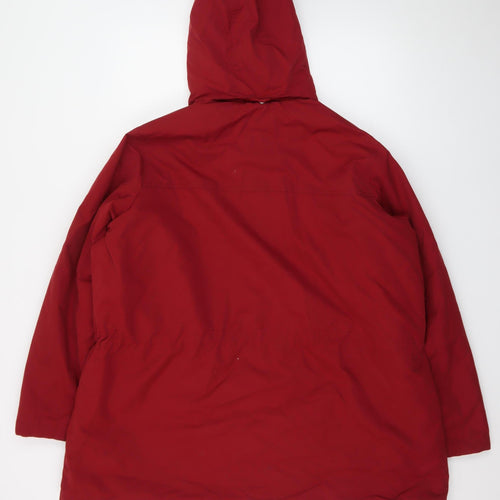 BHS Womens Red Hooded Parka Coat Size 22 Long Sleeve Drawstring