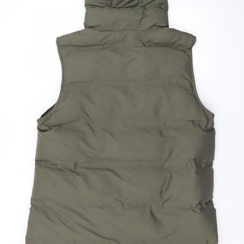 Zara Women's Green Long Hooded Puffer Waistcoat Size 14