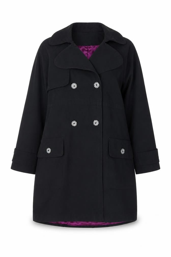 Front view of Marks & Spencer Autograph Women Black, size 14, Double Breasted Coat
