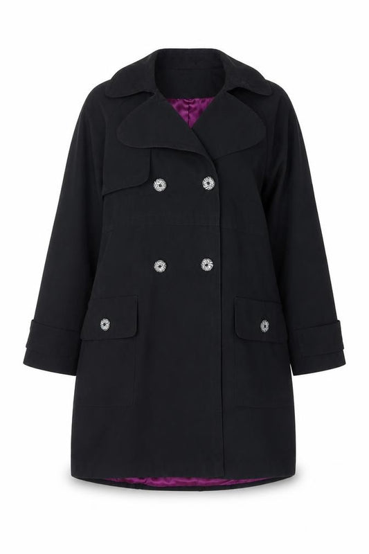 Front view of Marks & Spencer Autograph Women Black, size 14, Double Breasted Coat