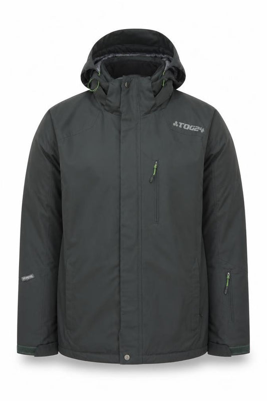 Front view of TOG24 Men's Black Small Waterproof Hooded Puffer Jacket