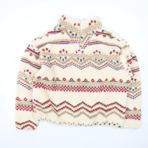 Brave Soul Women Beige Fair Isle Fleece Pullover Sweatshirt M
