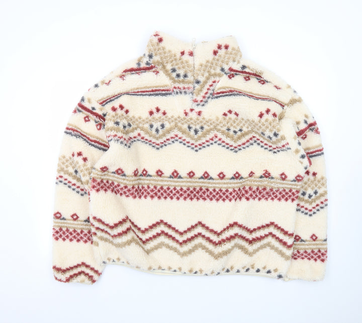 Brave Soul Women Beige Fair Isle Fleece Pullover Sweatshirt M
