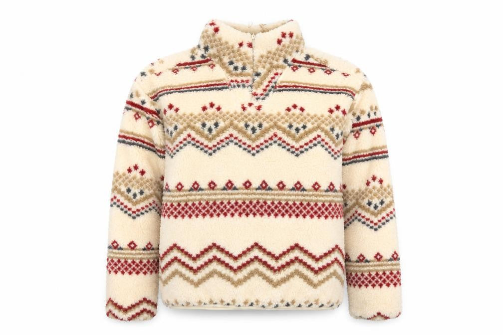 Brave Soul Women Beige Fair Isle Fleece Pullover Sweatshirt M