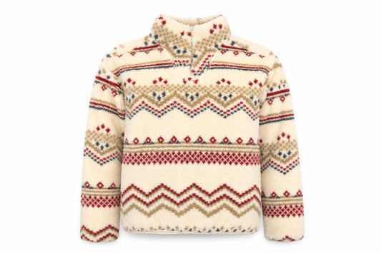 Front view of Brave Soul Women Beige Fair Isle Fleece Pullover Sweatshirt M
