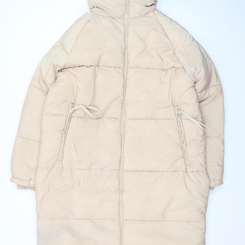 Rising Womens Beige Long Hooded Puffer Coat Size S Winter Warm