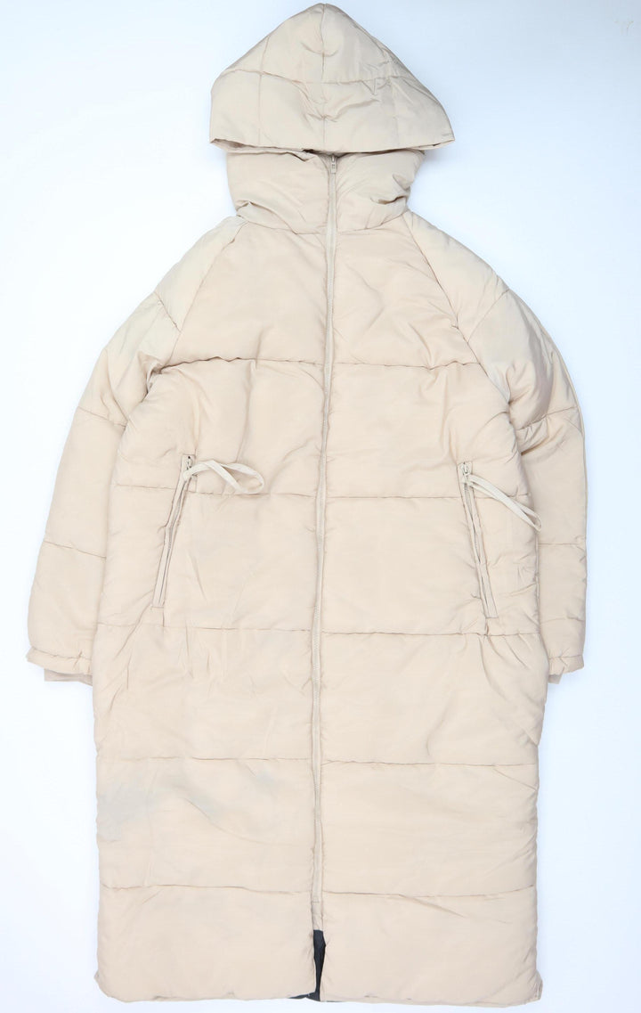 Rising Womens Beige Long Hooded Puffer Coat Size S Winter Warm