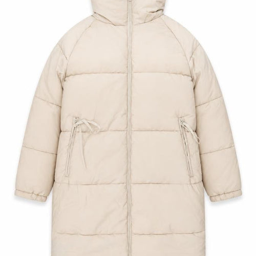 Rising Womens Beige Long Hooded Puffer Coat Size S Winter Warm