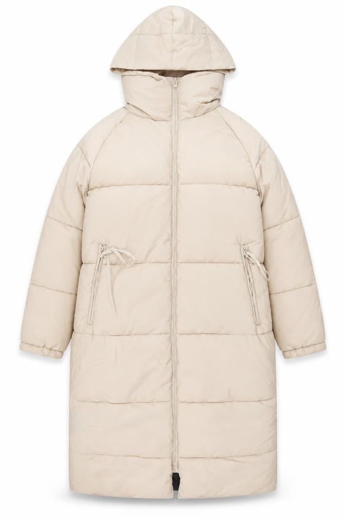 Rising Womens Beige Long Hooded Puffer Coat Size S Winter Warm