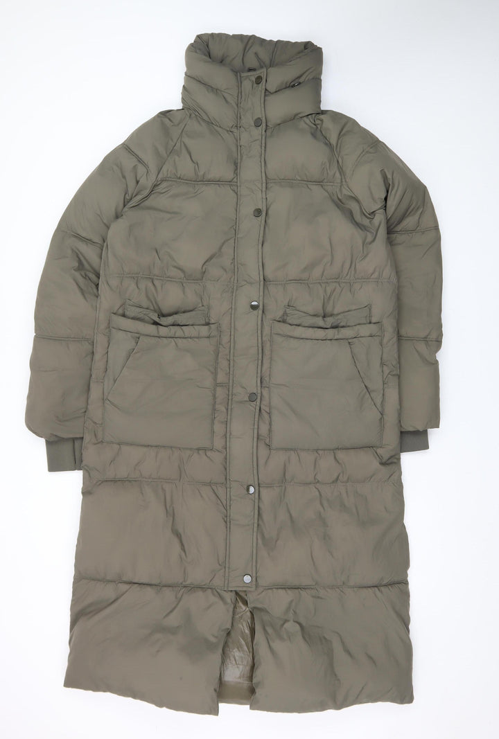 Zara Women’s Green Long Puffer Coat XS Quilted Winter Jacket