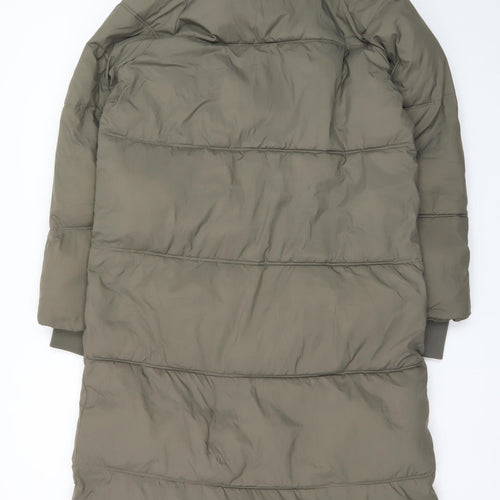 Zara Women’s Green Long Puffer Coat XS Quilted Winter Jacket