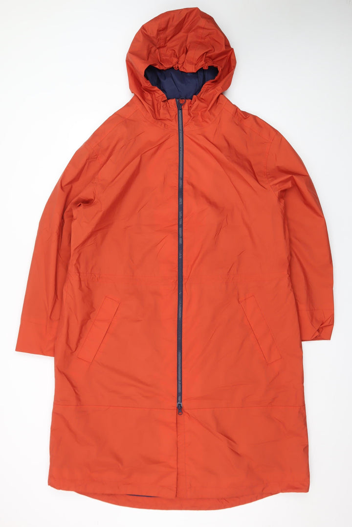 Seasalt Cornwall Womens Orange Waterproof Rain Coat Size 16 Hooded Long