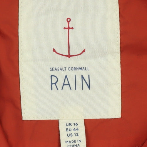 Seasalt Cornwall Womens Orange Waterproof Rain Coat Size 16 Hooded Long