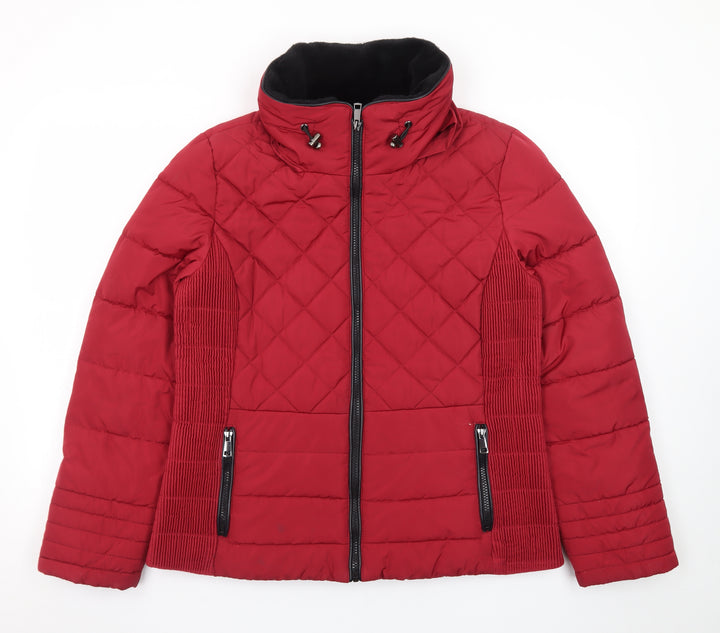 George Women's Red Quilted Full Zip Puffer Jacket Size 16