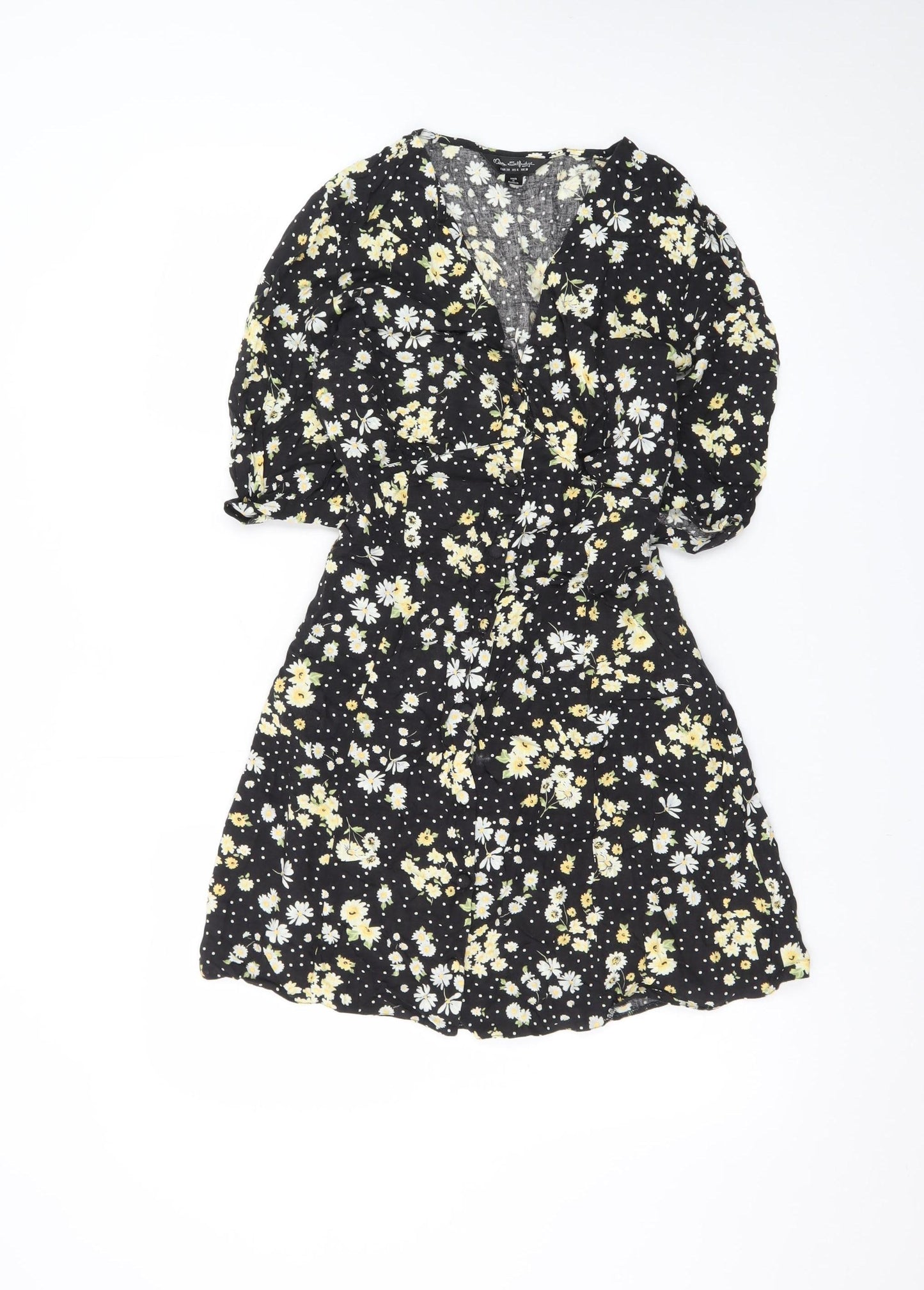 Miss Selfridge Women's Black Floral Wrap Short Dress Size 10