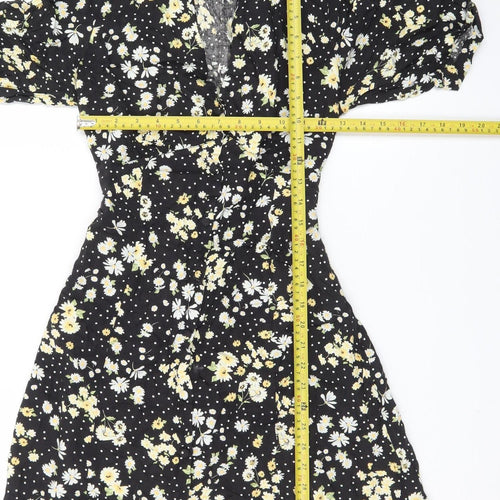Miss Selfridge Women's Black Floral Wrap Short Dress Size 10
