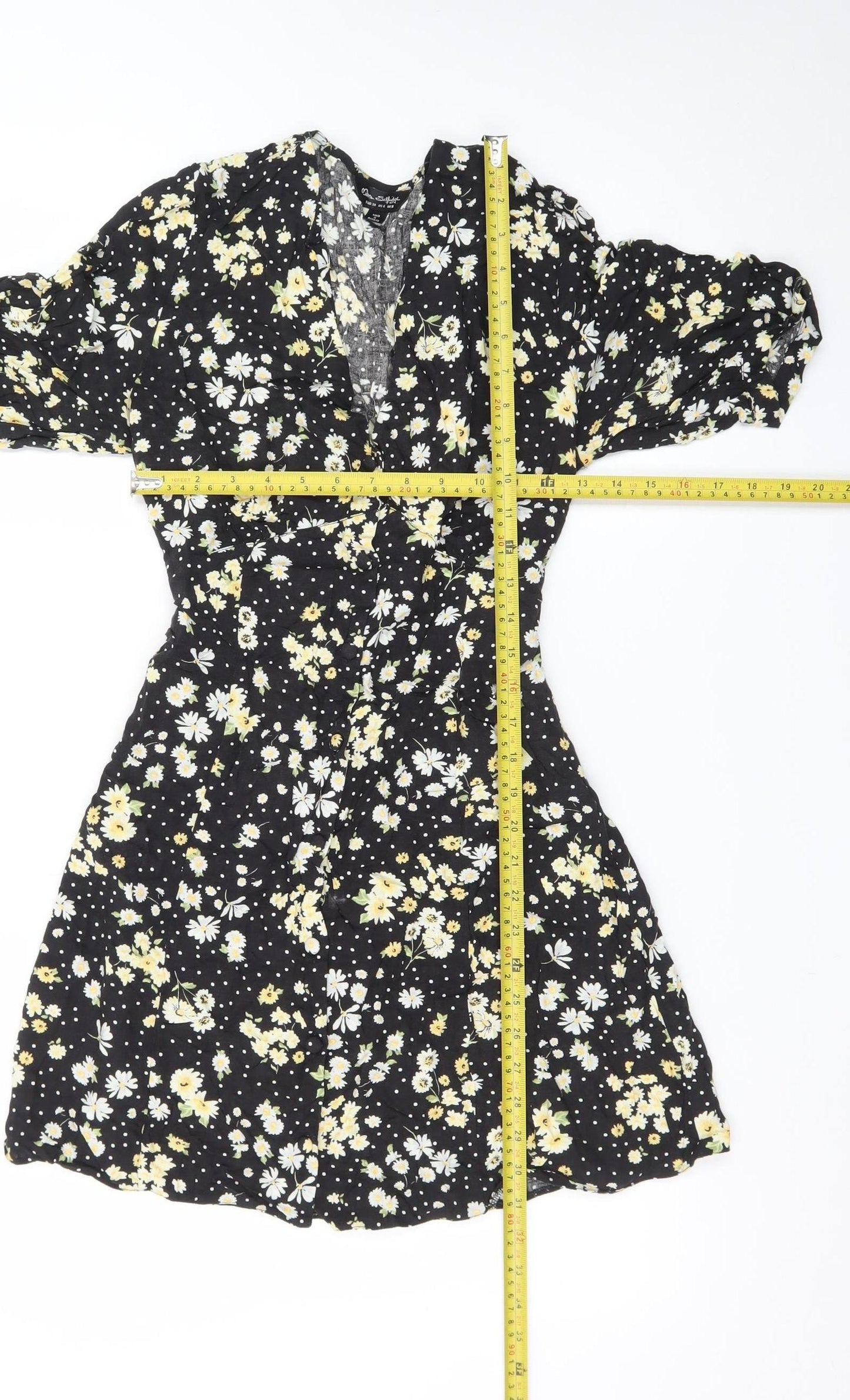 Miss Selfridge Women's Black Floral Wrap Short Dress Size 10