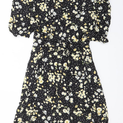 Miss Selfridge Women's Black Floral Wrap Short Dress Size 10