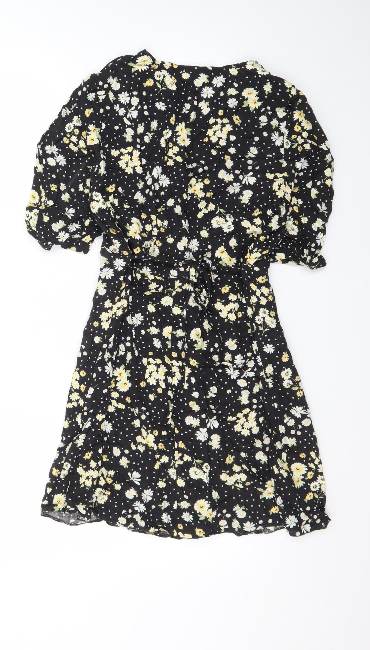 Miss Selfridge Women's Black Floral Wrap Short Dress Size 10
