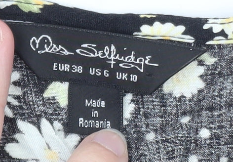 Miss Selfridge Women's Black Floral Wrap Short Dress Size 10