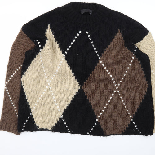 Zara Womens Black Argyle Chunky Knit Pullover Jumper Size M