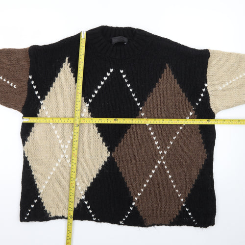 Zara Womens Black Argyle Chunky Knit Pullover Jumper Size M
