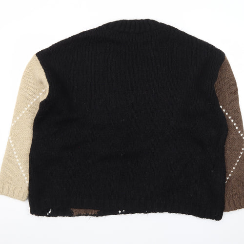 Zara Womens Black Argyle Chunky Knit Pullover Jumper Size M