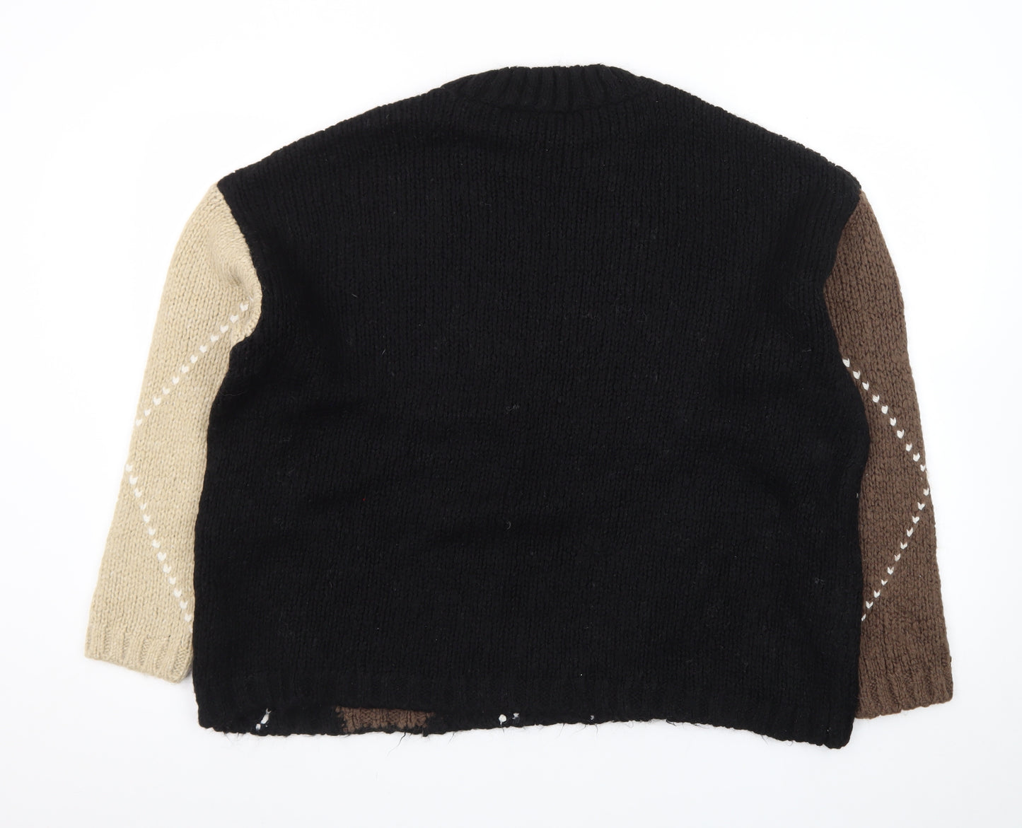 Zara Womens Black Argyle Chunky Knit Pullover Jumper Size M