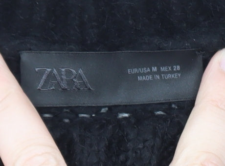 Zara Womens Black Argyle Chunky Knit Pullover Jumper Size M