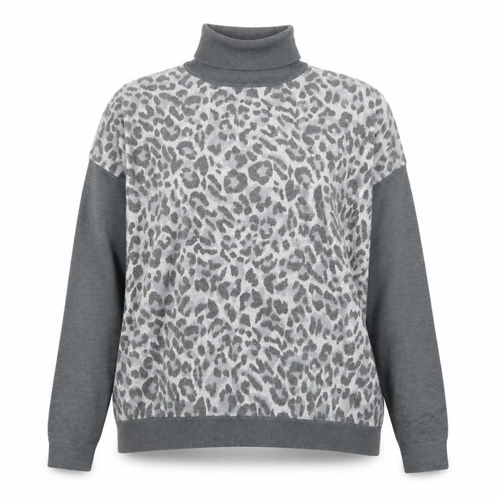 Oasis Womens Grey Leopard Roll Neck Long Sleeve Jumper M