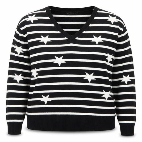 Marks and Spencer Women's Black V-Neck Star Stripe Jumper Size 16