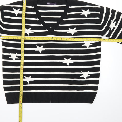 Marks and Spencer Women's Black V-Neck Star Stripe Jumper Size 16