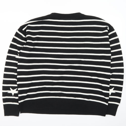 Marks and Spencer Women's Black V-Neck Star Stripe Jumper Size 16