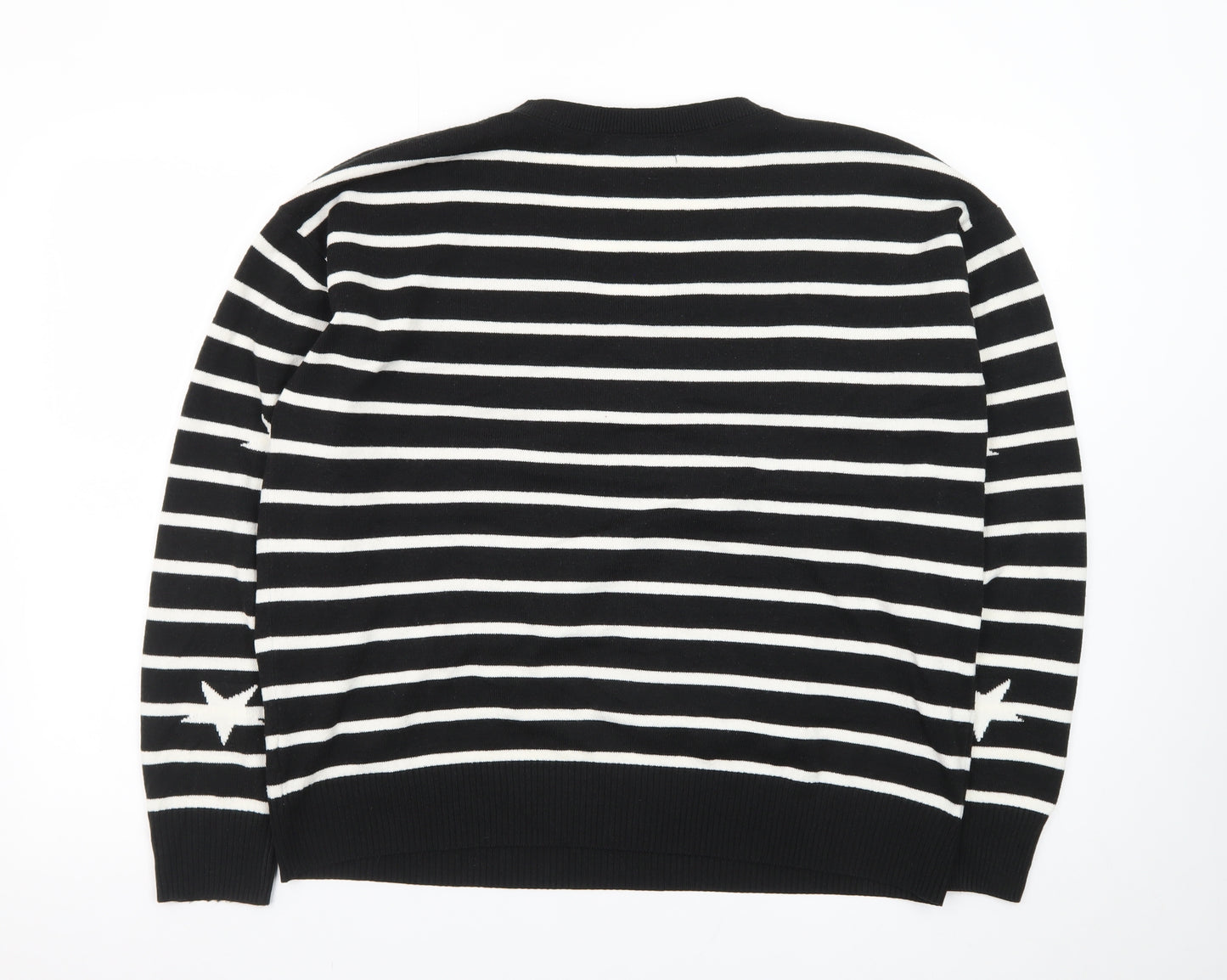 Marks and Spencer Women's Black V-Neck Star Stripe Jumper Size 16