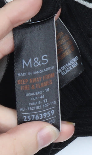 Marks and Spencer Women's Black V-Neck Star Stripe Jumper Size 16
