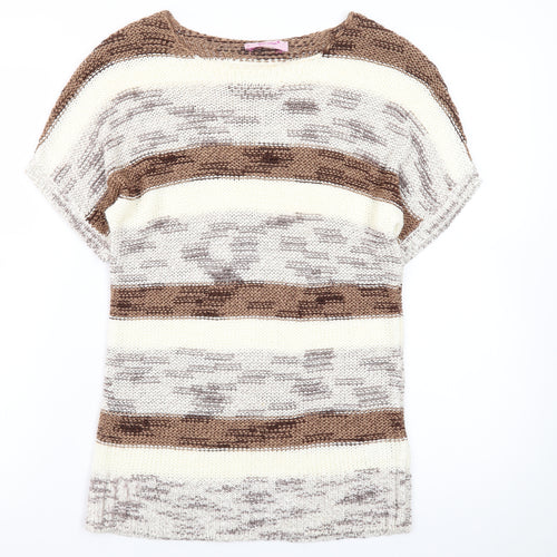 Marks and Spencer Per Una Womens Brown Striped Short Sleeve Knit Jumper Size 10