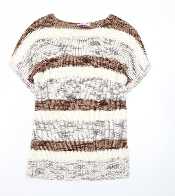 Marks and Spencer Per Una Womens Brown Striped Short Sleeve Knit Jumper Size 10