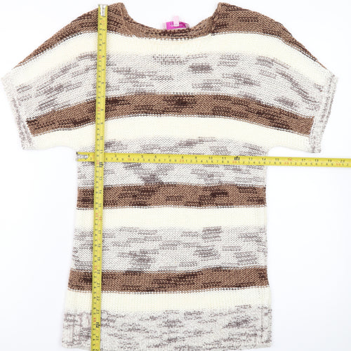 Marks and Spencer Per Una Womens Brown Striped Short Sleeve Knit Jumper Size 10