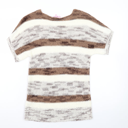Marks and Spencer Per Una Womens Brown Striped Short Sleeve Knit Jumper Size 10
