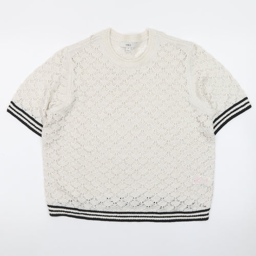 Marks and Spencer Men’s Ivory Open-Knit Cotton Short Sleeve Jumper M