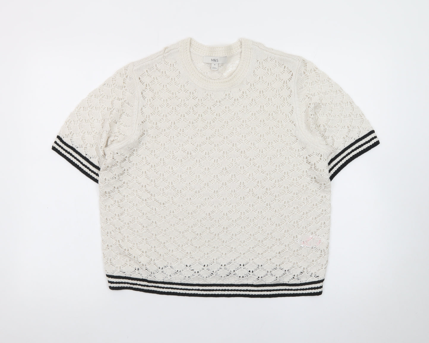 Marks and Spencer Men’s Ivory Open-Knit Cotton Short Sleeve Jumper M