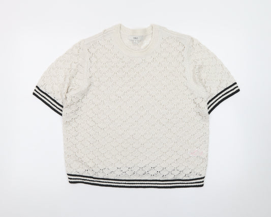 Marks and Spencer Men’s Ivory Open-Knit Cotton Short Sleeve Jumper M