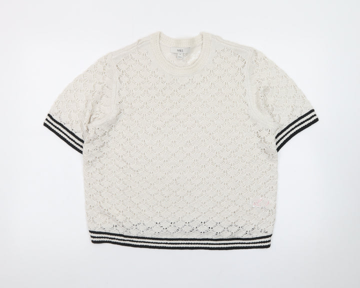 Marks and Spencer Men’s Ivory Open-Knit Cotton Short Sleeve Jumper M