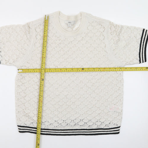 Marks and Spencer Men’s Ivory Open-Knit Cotton Short Sleeve Jumper M