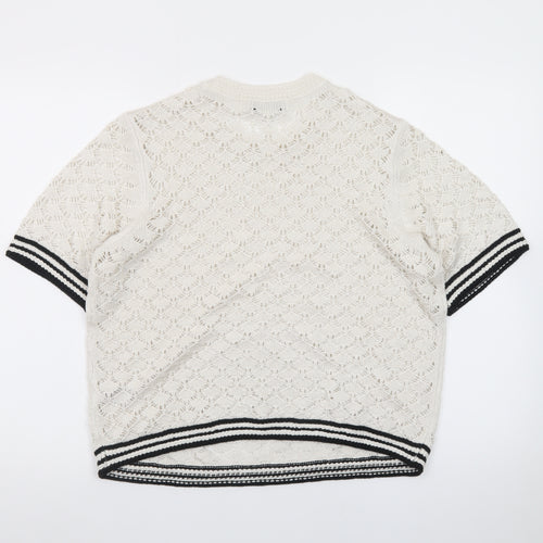 Marks and Spencer Men’s Ivory Open-Knit Cotton Short Sleeve Jumper M
